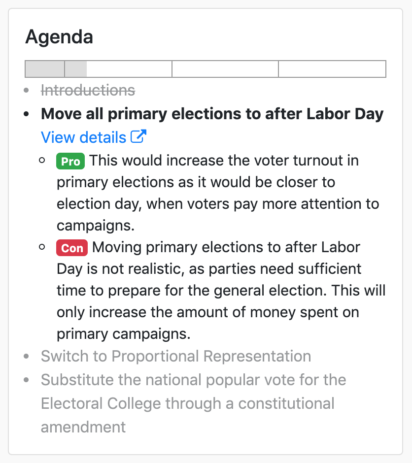 Screenshot of an agenda